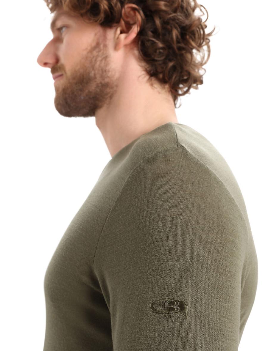 Icebreaker Merino 175 Everyday Long Sleeve Crewe Thermal Top Férfi Base Layers Olivazöld | HU 1374ZUTG